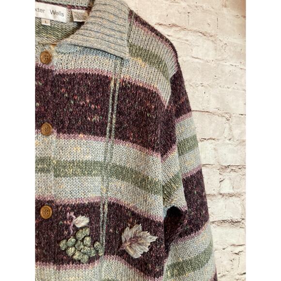 Vintage Baxter Wells Sweater Womens Large Cottage Leaf Printed Bobble Embroidery - Picture 5 of 13